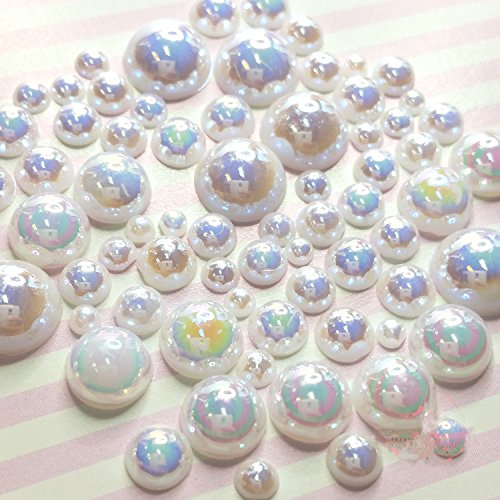 200 pcs 2mm -10mm White resin faux round Shiny Pearls Flatback Mix Size Cabochon