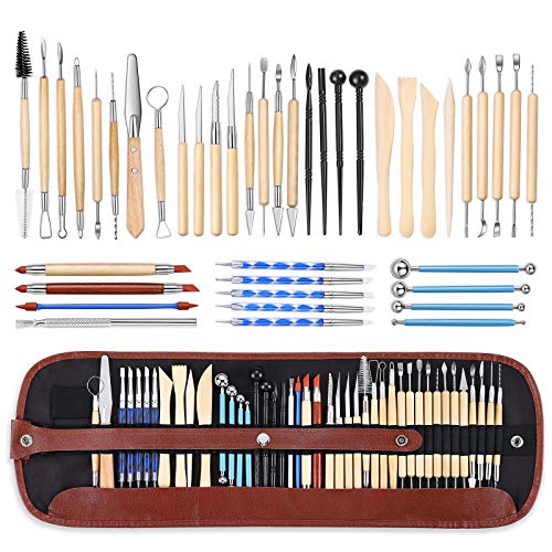 ISSEVE Pottery Clay Sculpting Tools 43Pcs Double Sided Ceramic Clay Carving Tool Set with Carrying Case Bag for Beginners Professionals School Student Pottery Modeling Smoothing