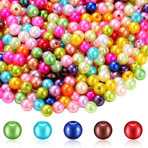 500 Pieces Acrylic Beads 8 mm Multicolor Acrylic Round Loose Beads for Bracelets and Necklaces Jewelry Making Supplies, Random Color (Pure Color Pattern)