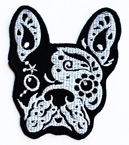 French Bulldog Head Pitbull Dog Pet Biker Tattoo Kids Cartoon Iron on Patch Embroidered Patch Supplies for Jacket Bags Jeans Backpack Clothes DIY