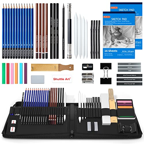 Drawing Kit, Shuttle Art 52 Pack Drawing Pencils Set, Professional Drawing Art Kit with Sketch Pencils, Graphite Charcoal Sticks, Drawing Pad in Portable Case, Drawing Supplies for Kids Adults Artists