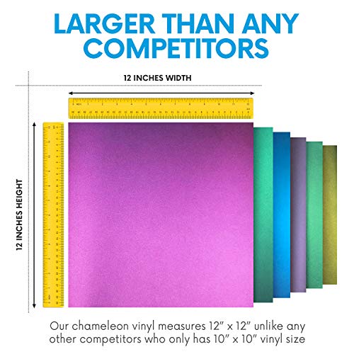 MiPremium Chameleon Heat Transfer Vinyl Iron On HTV Compatible with Cricut Air & Expression Silhouette Cameo & Other Cutters. Assorted Gradient Change Color Pack of 12" x 12" Inch (6 x Sheets)