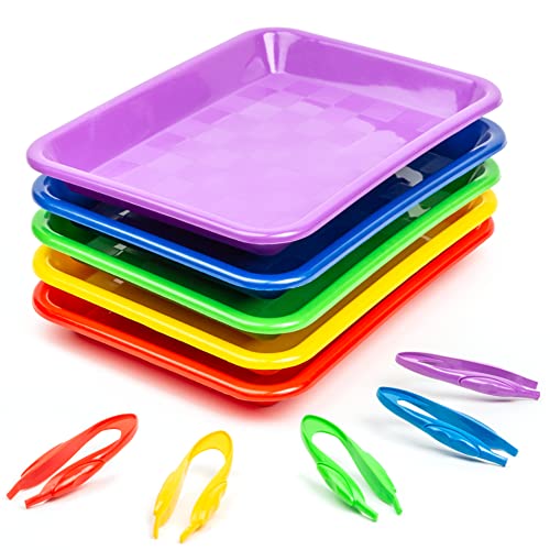 Activity Plastic Trays - Arts and Crafts Organizers with Sorting Tweezers, Art Tray for Kindergarten Learning Activities, Art Supplies Storage, Painting, Serving (Set of 5) by BOHEMEE