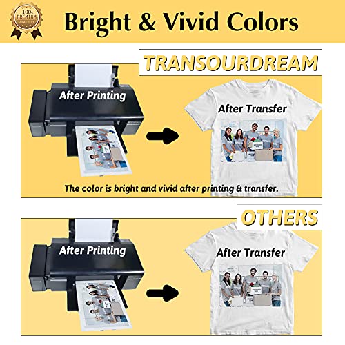 TransOurDream Heat Transfer Paper for Heat Press (25 Sheets, 8.5x11", Light 6.0) Heat Transfers for Light T-Shirts Fabrics Printable Heat Transfer Vinyl for Inkjet Printer(TRANS-L6-20)