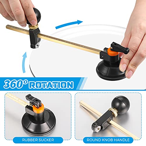 6 Pieces Glass Cutter Tool Set Includes Pencil Style Glass Cutting Tool 11.8 Inch/ 30 cm Adjustable Circular Glass Cutter 2-20 mm Carbide Glass Cutter Screwdriver Oil Dropper for Glass Tiles Mirror