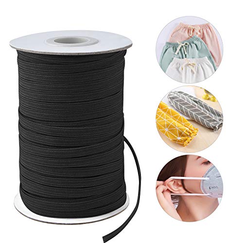 Coopay 80 Yards Length 1/4" Width Elastic Cord Elastic Bands Elastic Rope Heavy Stretch Elastic Spool Knit for Sewing, 2 Rolls, 40 Yards/Roll (Black, 1/4 Inch)
