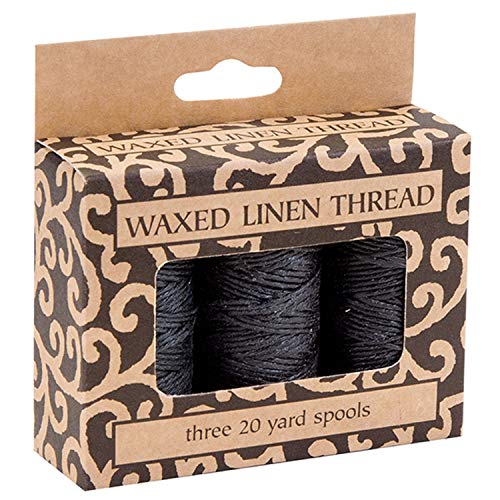 Lineco Waxed Genuine Linen Thread, 20 Yards, Pack of 3 Spools: Black (BBHM209) LIN-BBHM209