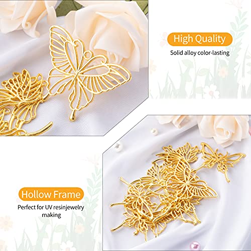 20 Pieces Open Bezel Pendant Charms Hollow Resin Golden Butterfly Moulds Pendant Frame for DIY Bracelet Necklace, Jewelry Making (Butterfly Style)