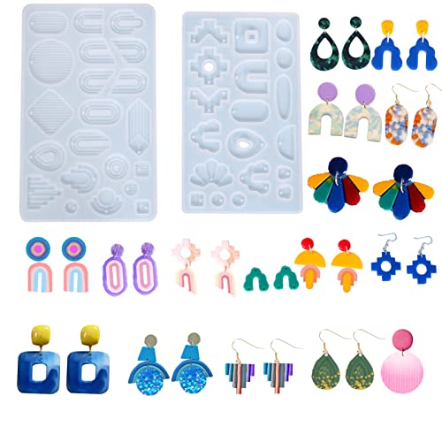 2 Set of Earrings Silicone Resin Mold Lots Shaped Epoxy Silicone Casting Molds for Jewelry Pendant Necklace Ornament,3D DIY Making Women Earrings Decor Crafts