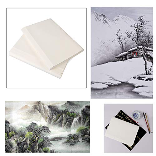 ZOENHOU 200 Sheets 13.6 x 27.2 Inch (34.5 x 69 cm) Chinese Japanese Calligraphy Paper Xuan Paper, Half-raw Half-ripe Sumi Ink Drawing Chinese Rice Paper Sheets for Character Writing Painting Craft