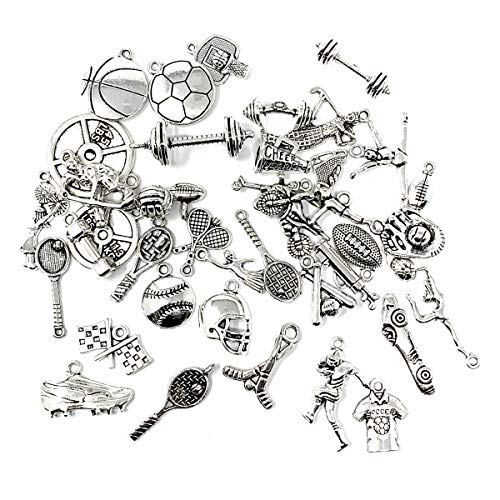 JIALEEY 40 PCS Sports Equipment Charms Mixed Cheerleader Girl Dance School Sports Spirit Gymnastics Pendants DIY for Jewelry Making and Crafting