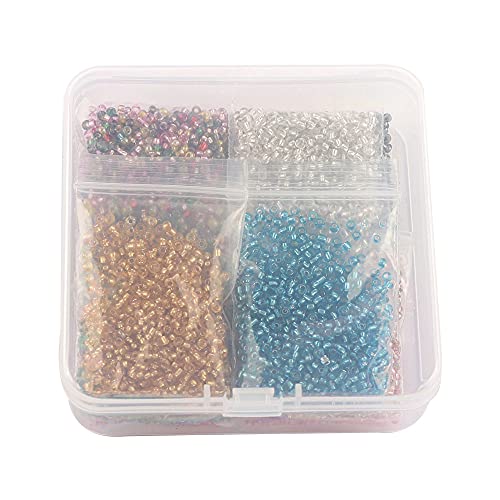 Glass Beads 2mm Tiny Seed Beads for Jewelry Making Approx 7200pcs(12colors/Pack 600pcs/color) (Multicolor)