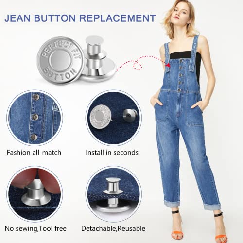 12 Sets Jean Buttons Pins for Jeans, No Sew Jean Buttons for Loose Jeans Pants Button Tightener, Ceryvop Adjustable Buttons for Jeans Too Big Snap Tack Jeans Button Replacement