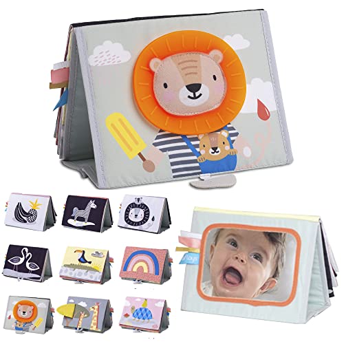 Taf Toys Savannah Infant Tummy-time Soft Crinkle Activity Book with Huge Baby Safe Mirror, 3D Activities, Textures and a Soft Baby Teether