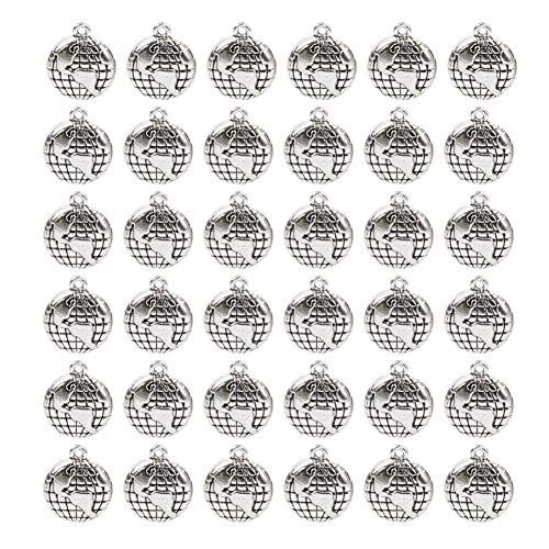 AUEAR, 100 Pieces Globe Charms Silver Earth Globe Charms Alloy Golbe Pendant for Jewelry Making Bracelet Necklace Pendant Supplies