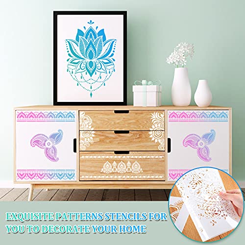 12 Pieces Large Mandala Stencil Reusable Mandala Painting Templates 8.3 x 11.7 Inch Floral Design Stencil Mandala Drawing Craft Stencil for DIY Wall, Tile, Furniture, Canva, Outdoor Indoor Decoration
