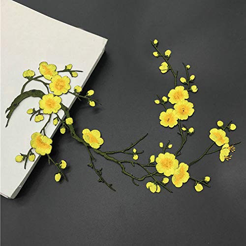 1pcs Plum Blossom Flower Applique Clothing Embroidery Patch Fabric Sticker Iron On Patch Craft Sewing Repair Embroidered (Yellow)
