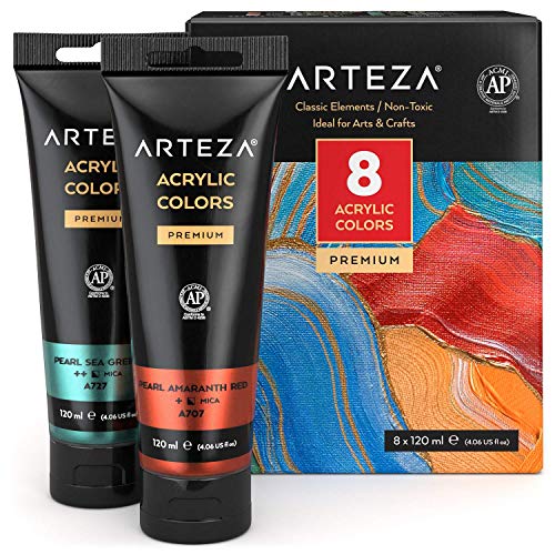 Arteza Acrylic Paint 8/PKG, 4.06 Fl Oz (Pack of 8), Classic Elements