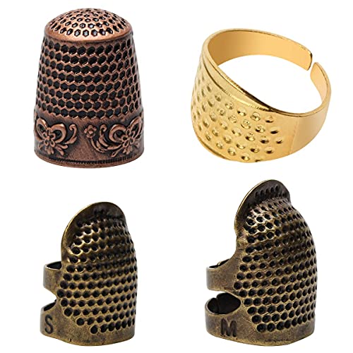 4 Piece Sewing Thimble Hand-Working Sewing Thimble Finger Protector Adjustable Metal Finger Shield Ring Needlework Fingertip DIY Sewing Tools Accessories