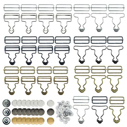 Woohome 24 PCS 3 Color Overall Buckles Suspenders Replacement Buckle with Rectangle Buckle Jeans Sub with 30 PCS Buttons for Strap, DIY Art Sewing Clothing Craft