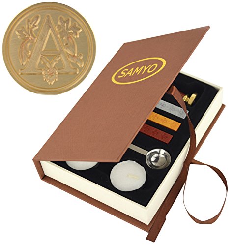 Samyo Wax Seal Stamp Kit Retro Creative Sealing Wax Stamp Maker Gift Box Set Brass Color Head with Vintage Classic Alphabet Initial Letter (A)