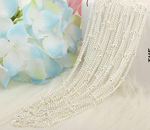 Wholesale 12PCS Silver Plated Brass Curb Chain Satellite Beaded Chains Bulk for Jewelry Making (16 Inch(1.5mm))