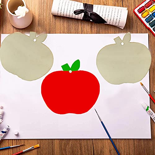 30 Pieces Wood DIY Craft Cutout Wooden Apple Shaped Hanging Ornaments with Hole Hemp Ropes Gift Tags for Wedding Birthday Christmas Party Decoration