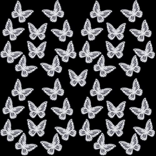 40 Pcs Butterfly Lace Trim Double Layers Organza Butterfly Fabric Embroidery Butterfly Patches Wedding Bridal Dress Embroidered Appliques for Sewing Craft DIY Clothes Hair Accessories Party, White