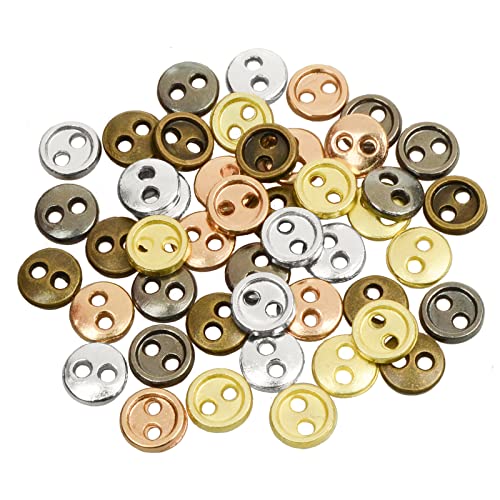 OELFFOW 5mm 50 Pieces 5 Colors Mini Metal Round 2 Eye Buttons for bjd Soldier Toy ob Doll Clothing Accessories. (Colors: Bronze, Imitation Gold, Silver, Gunmetal, KC Gold) (5mm)