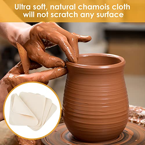 20 Pieces Chamois Pottery Tools Pre-Cut Chamois Cloth Clay Pottery Tools Trimming Mud Tool Kit Ceramic Pottery Craft Supplies Soft Chamois for Pot Rim Smoothing Pottery (3 x 3.9 Inch)