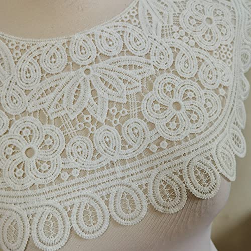 Embroidered Lace Neckline Collar Floral Brown Leaf Applique Patches Scrapbooking Embossed Sewing (White A)