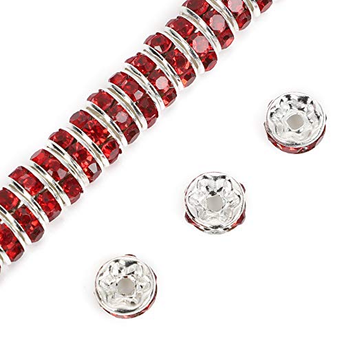 200 pcs 8mm Red Round Loose Czech Crystal Rhinestone Rondelle Spacer Beads for Jewelry Making,Loose Beads for Necklace,Bracelets,DIY Making