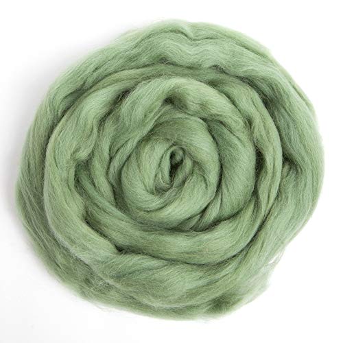 Merino Wool Roving, Premium Combed Top, Color Garden Ivy Green, 21.5 Micron, Perfect for Felting Projects, 100% Pure Wool, Made in The UK
