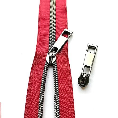 CYS #5 Nylon Coil Zippers by The Yard Long Zippers for Sewing Red Zipper Tape 10 Yard with 20PCS Gunmetal Slider-Zipper Roll for Tailor Crafts