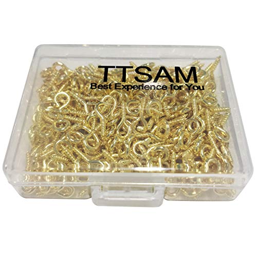 300PCS Small Screw Eye Pins,10 x 5mm Eye pins Hooks,Mini Screw Eye Pin Peg for Arts & Crafts Projects,Self Tapping Screws Hooks Ring for Cork Top Bottles & Charm Bead & DIY Jewelry Making (Gold)