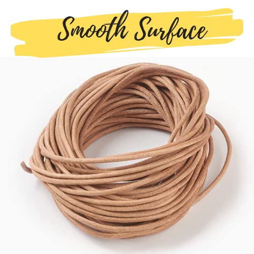 Leatherow 3 Rolls 5.5 Yard Cowhide Round Genuine Leather Cords Rope String for Jewelry Making Bracelet Necklace Jewelry Making Lanyards DIY Crafts, Black, Dark Brown, Natural Camel (2.0 MM, 3 Colors)