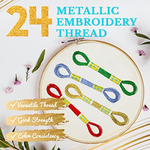 New ThreadNanny 24 Skeins of 100% Cotton Metallic Thread for Hand Embroidery - Assorted Colors