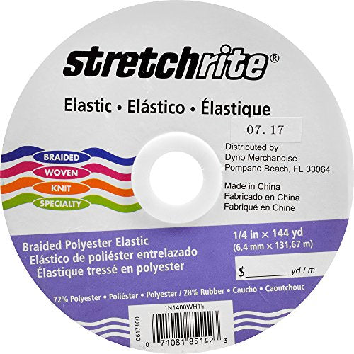 Stretchrite 1/4 Inch Braided Polyester Elastic for Sewing and Crafting, 1/4-Inch by 144-Yards, White