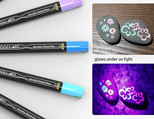 TOOLI-ART Acrylic Paint Markers Paint Pens Special Colors Set Extra Fine And Medium Tip Combo For Rock Painting, Canvas, Fabric, Glass, Mugs, Wood, Ceramics, Plastic, Multi-Surface. Non Toxic, (NEON)
