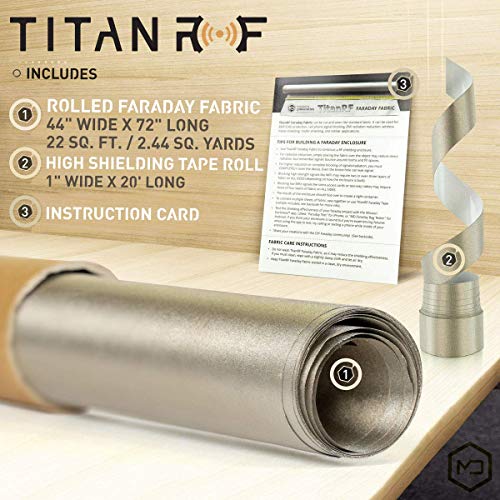Mission Darkness TitanRF Faraday Fabric Pro Construction Kit 6 Yards // Military Grade Conductive Material Blocks RF Signals (WiFi, Cell, Bluetooth, RFID, EMF) // 44"W x 18'L Fabric + 20' Tape