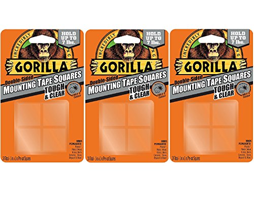 Gorilla 6067201 Mounting Tape Squares, Tough & Clear (3 Pack)