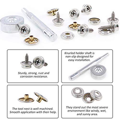 Hilitchi 120Pcs Silver [2-Sizes] Fastener Screw Snaps Marine Grade 3/8" Socket with Stainless Steel Philips Screws with Setting Tool Boat Canvas Snaps Set for Boat Cover Canvas Furniture Fabric
