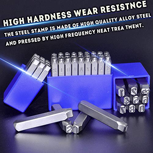 Oudtinx Number and Letter Stamp Set (36 Piece Punch Set/A-Z & 0-9) Industrial Grade Hardened Carbon Steel Metal - 5/32" (4mm) Characters - Perfect for Imprinting Metal, Wood, Plastic, Leather, More!