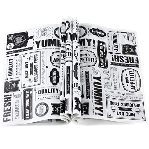 Newsprint Wax Paper Sheets Newspaper Theme Food Wrap Paper Grease Resistant Tray Liners Waterproof Wrapping Tissue Food Picnic Paper for Home Kitchen Baking Hamburger Sandwich Basket (500)