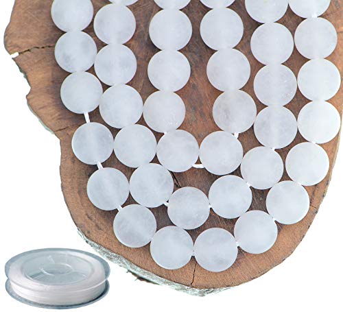 10mm Natural Matte White Jade Round Gemstone Frosted 80Pcs Bulk Loose Beads for Jewelry Making Bracelet with Stretch Beading Cord LPBeads