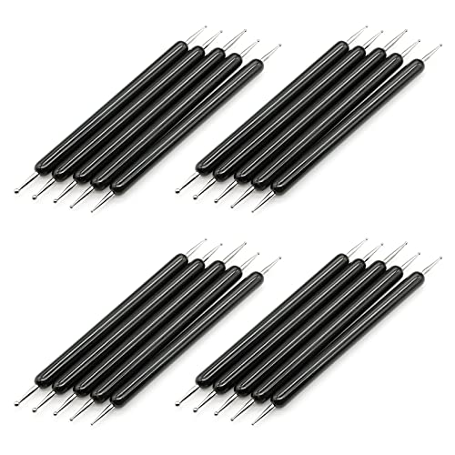 4 Set Embossing Stylus Double End Tracing Dotting Tool, 20 Pcs Ball Embossing Stylus Double End Tracing Dotting Tool for Pottery Clay Craft, Embossing Art (Black)