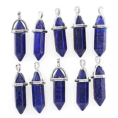 ALEXCRAFT Wholesale 10PCS Natural Lapis Lazuli Hexagonal Stone Healing Point Chakra Pendants Bulk Charms for Jewelry Making