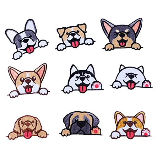 9 Pieces Cute Small Pocket Dog Patch, Kawaii Self-Adhesive/Iron On Patches for DIY Laptop/Notebook Skirt Backpack Clothes