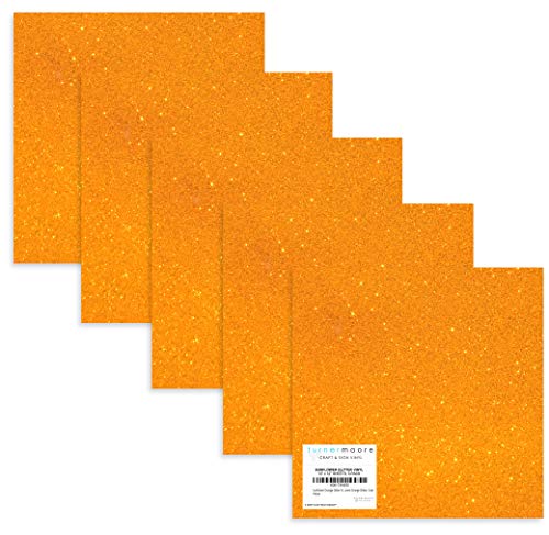 Sunflower Orange Glitter Vinyl, 12"x12" Glitter Vinyl for Maker, Silhouette, Decals, Stickers, Scrapbooking, Glass, Cups, Water Bottles, Peel Stick by Turner Moore (Transparent Orange Glitter, 5-pk)