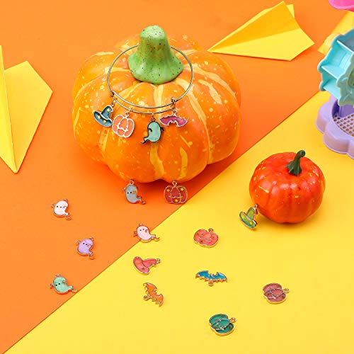 Halloween DIY Charms Halloween Alloy Charms Pendants Pumpkin Ghost Wizard Hat Jewelry Making Charms for DIY Halloween Jewelry Necklace Bracelet Accessories (102)